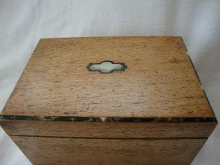 ANTIQUE EARLY 19th C WALNUT TWO SECTIONED TEA CADDY BOX MOTHER OF PEARL INLAID 5