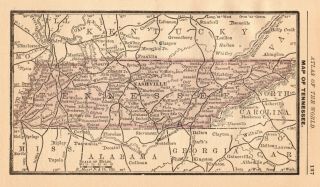 Rare Antique Tennessee State Map 1888 Miniature Vintage Map Of Tennessee 6717