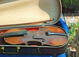 Antique Old Violin 4/4 With Wood Case W/ Bow.  To Restore $20