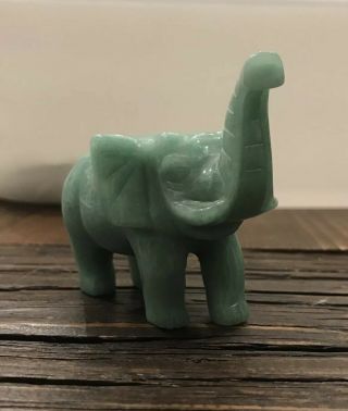 Elephant Carved Crystal Light Green Jade Animal Stone Figurine Decor