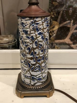 Antique Art Nouveau Durand Moorish Crackle Iridescent Glass Lamp Light 4