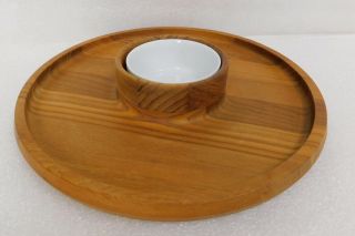 Mid Century Danish Dansk Designs Teak Wood Chip Dip Serving Tray Platter W Bowl
