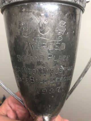 Antique vintage Baseball trophy wood base SCRANTON Pa Industrial League 1927 RR 7