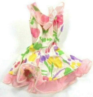 Barbie Vintage Fashion Floral Dress W/ Pink Bow & Pink Lacy Bottom Trim