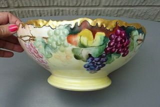 Antique Limoges France Tressemann & Vogt Hand Painted Grapes Punch Bowl Tazza