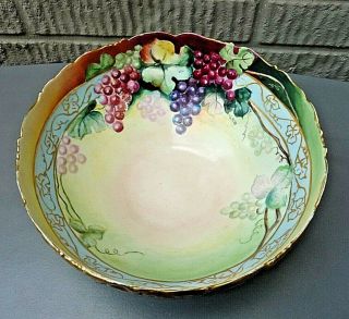 Antique Limoges France Tressemann & Vogt Hand Painted GRAPES Punch Bowl Tazza 2