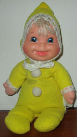Vintage Mattel Baby Beans Doll 1970 11 " Yellw Blonde Hair With Bare Bottom