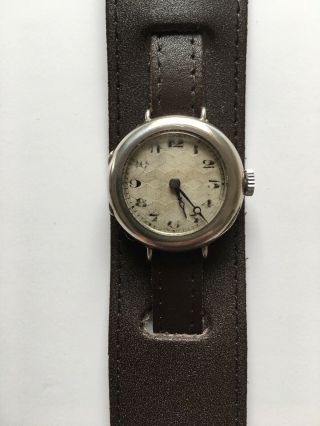 Antique Silver Trench Watch C1908 Serviced Keeping Good Time,  Leather Strap