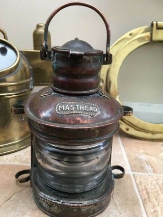 Antique Ships Masthead Light.  Copper Lamp.  Boat Lantern Marine Nautical
