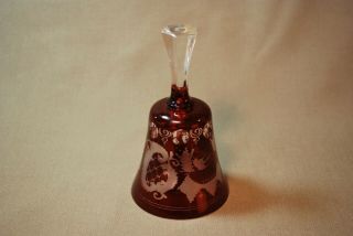 Antique Bohemian Crystal Ruby Red Overlay Cut To Clear Dinner Bell Cond.