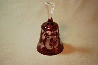 Antique Bohemian Crystal Ruby Red Overlay Cut to Clear Dinner Bell Cond. 2