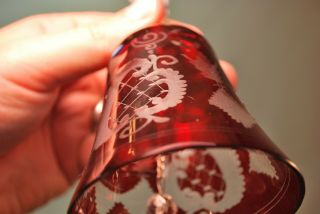 Antique Bohemian Crystal Ruby Red Overlay Cut to Clear Dinner Bell Cond. 3