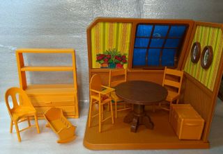 Vtg Mattel 1970s Sunshine Family Room Furniture Accessories Table Chairs Shelf