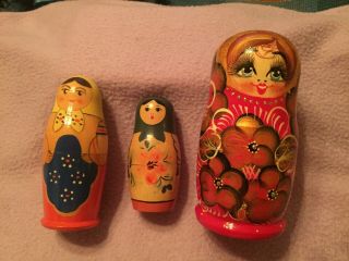 Vintage Art Russian Nesting Matryoshka Dolls Stacking Babushka Ussr Set Of 3
