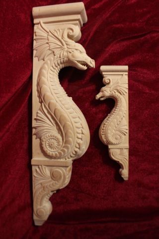 Wooden Corbel/bracket Dragon.  Wall Fireplace Decor.  Carved From Wood.  25 " Size