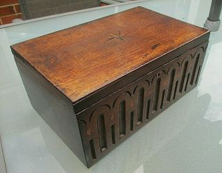 Antique Victorian Oak Oblong Box With Inlay And Some Small Compartments Inside