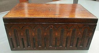 ANTIQUE VICTORIAN OAK OBLONG BOX WITH INLAY AND SOME SMALL COMPARTMENTS INSIDE 4
