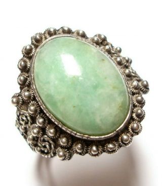 Antique Chinese Silver And Jade Ring