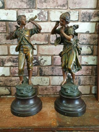Antique French Bronzed Spelter Figures - Par E Rancoulet