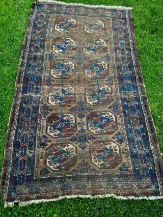 Old Wool Persian Oriental Hand Knotted Rug Carpet Trad Design Bukhara 100x180cm