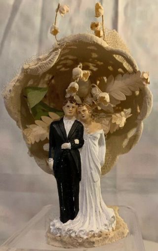 Vtg Romantic 40s 50s Wedding Cake Topper Bride & Groom Lily Of The Valley Best