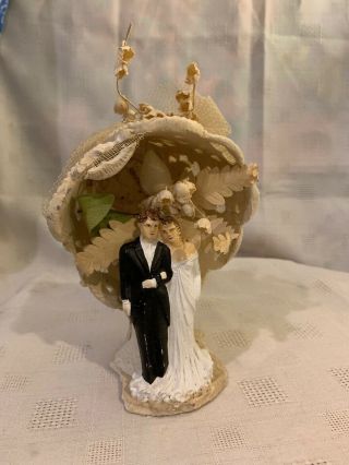VTG Romantic 40s 50s Wedding Cake Topper Bride & Groom Lily of the Valley BEST 3