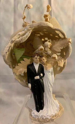 VTG Romantic 40s 50s Wedding Cake Topper Bride & Groom Lily of the Valley BEST 4