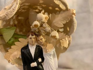 VTG Romantic 40s 50s Wedding Cake Topper Bride & Groom Lily of the Valley BEST 7