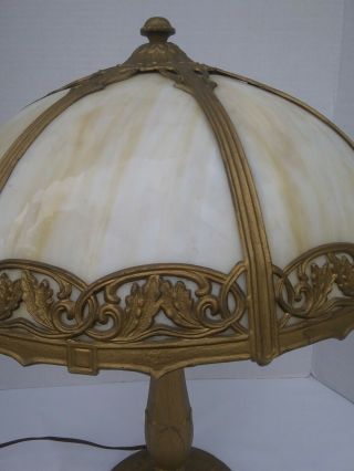 Antique Double Light Table Lamp with Carmel Slag Glass & Metal Base 3