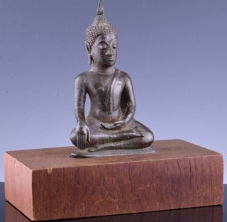 Fine Early Thai Indian Bronze Meditating Praying Buddha Figure W Base Stand
