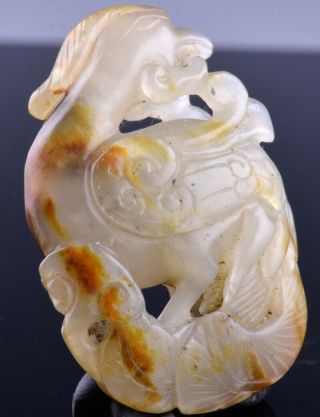 Fine Antique Chinese Ice White Jade Phoenix Bird Pendant Ming Early Qing Dynasty