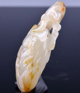 FINE ANTIQUE CHINESE ICE WHITE JADE PHOENIX BIRD PENDANT MING EARLY QING DYNASTY 3
