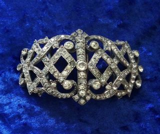 Large Antique White Metal And Paste Belt Buckle,  C 1900