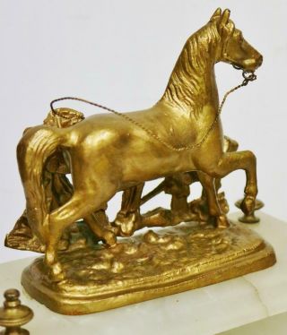 Antique French 8 Day Alabaster & Gilt Metal Horse Figure Timepiece Mantle Clock 4