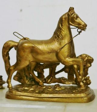 Antique French 8 Day Alabaster & Gilt Metal Horse Figure Timepiece Mantle Clock 6