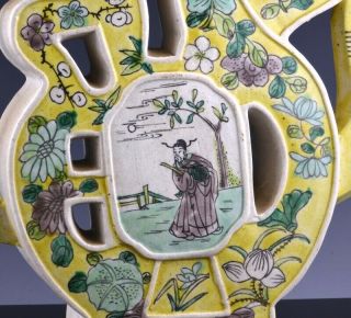 GREAT 19THC CHINESE FAMILLE VERTE YELLOW ENAMEL SCENIC PUZZLE WINE EWER TEAPOT 7