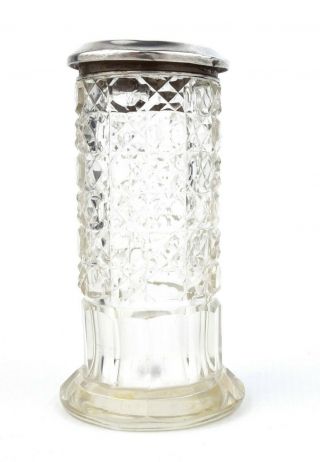 Antique Edwardian Sterling Silver Pot Jar Hobnail Cut Glass Engraved Mary 1909 2