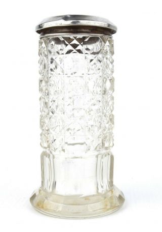 Antique Edwardian Sterling Silver Pot Jar Hobnail Cut Glass Engraved Mary 1909 3