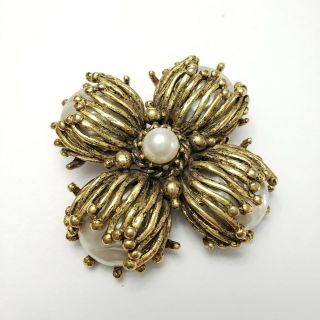 Vintage Baroque Pearl Brooch Pin Antiqued Gold - Tone Large