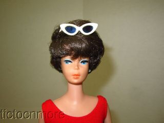 Vintage Barbie Bubblecut Doll Brunette W/ Red Helenca Suit Glasses Booklets