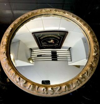 Antique Wood - Plaster Convex Round Mirror Gold Gilt