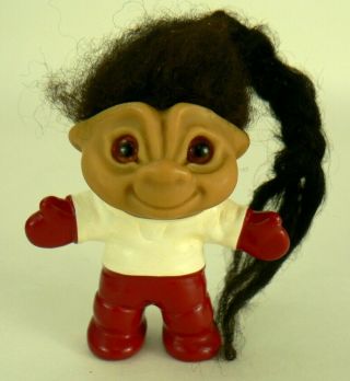 Vintage 1964 Dam Things Est Troll Doll 3.  5 " Brown Hair Paint Clothes Glass Eyes