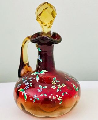 Antique England/mt.  Washington Co.  Amberina Art Glass Enameled Cruet/cologne