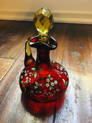 Antique England/Mt.  Washington Co.  Amberina Art Glass Enameled Cruet/Cologne 3