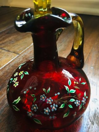 Antique England/Mt.  Washington Co.  Amberina Art Glass Enameled Cruet/Cologne 4