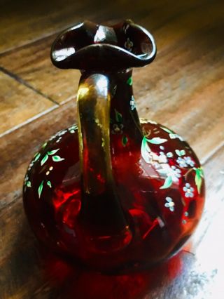 Antique England/Mt.  Washington Co.  Amberina Art Glass Enameled Cruet/Cologne 5