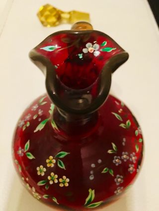 Antique England/Mt.  Washington Co.  Amberina Art Glass Enameled Cruet/Cologne 6