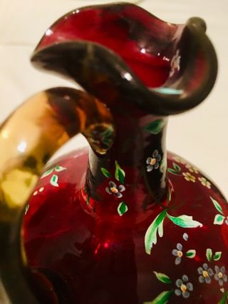 Antique England/Mt.  Washington Co.  Amberina Art Glass Enameled Cruet/Cologne 7