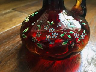 Antique England/Mt.  Washington Co.  Amberina Art Glass Enameled Cruet/Cologne 8