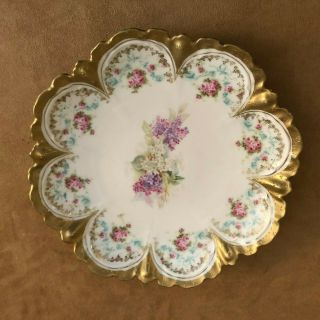 Antique Rs Prussia Nosegay Purple Pink Small Plate China Fluted Gold Edge